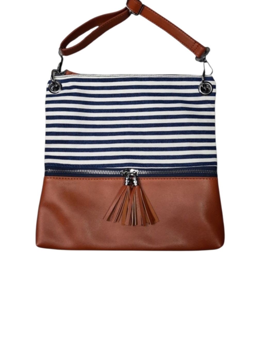 S-Zone Vegan Leather Stripe Canvas Zip Crossbody